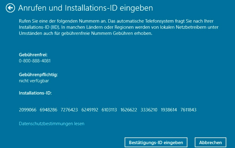 Bestätigungs-ID eingeben