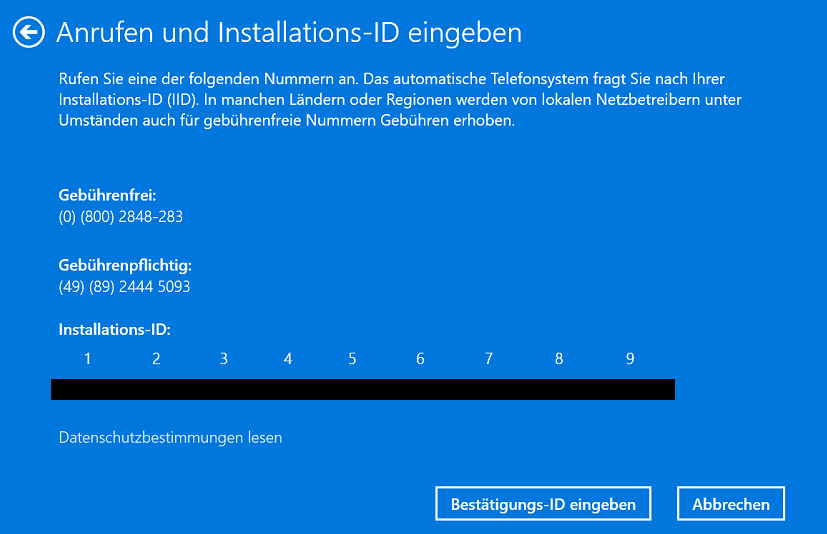 Telefonische Aktivierung